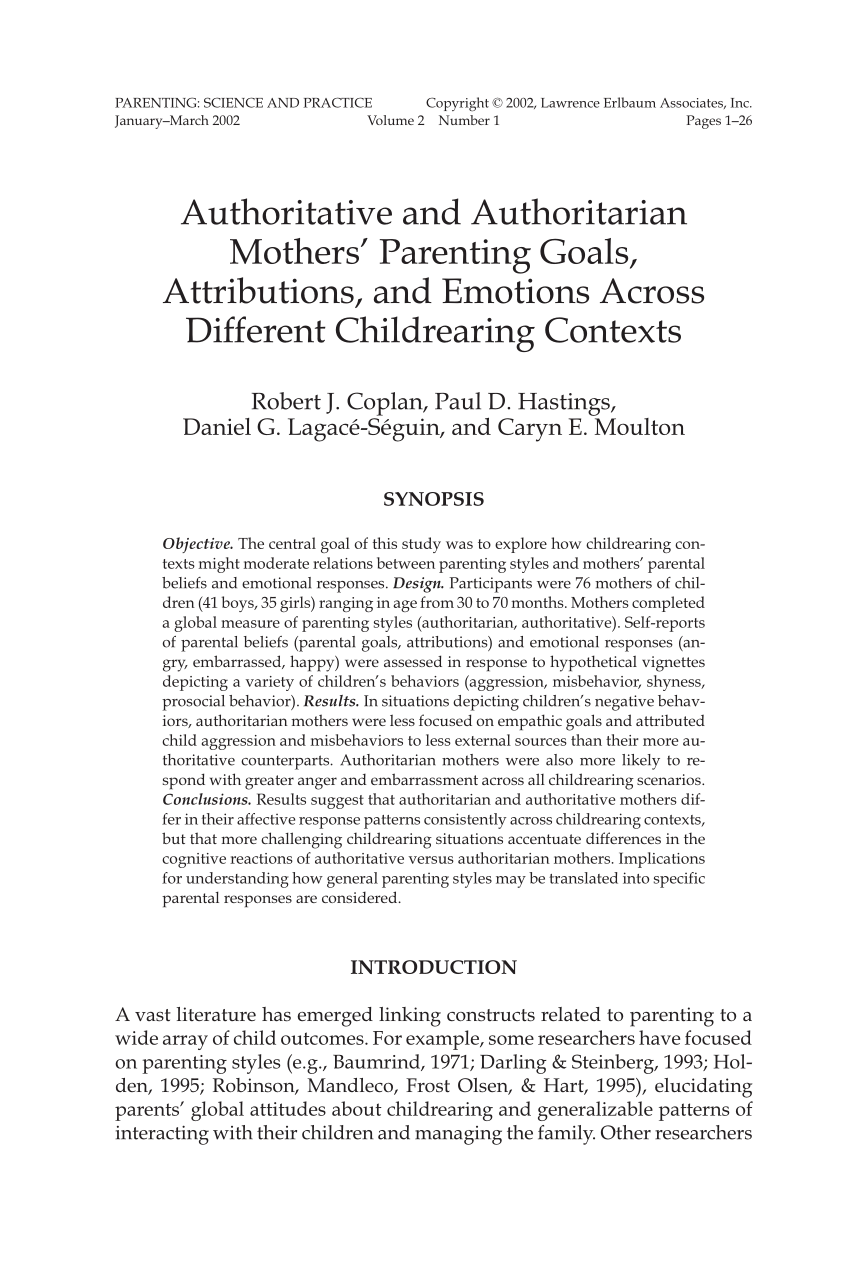 (PDF) Authoritative and Authoritarian Mothers' Parenting ...