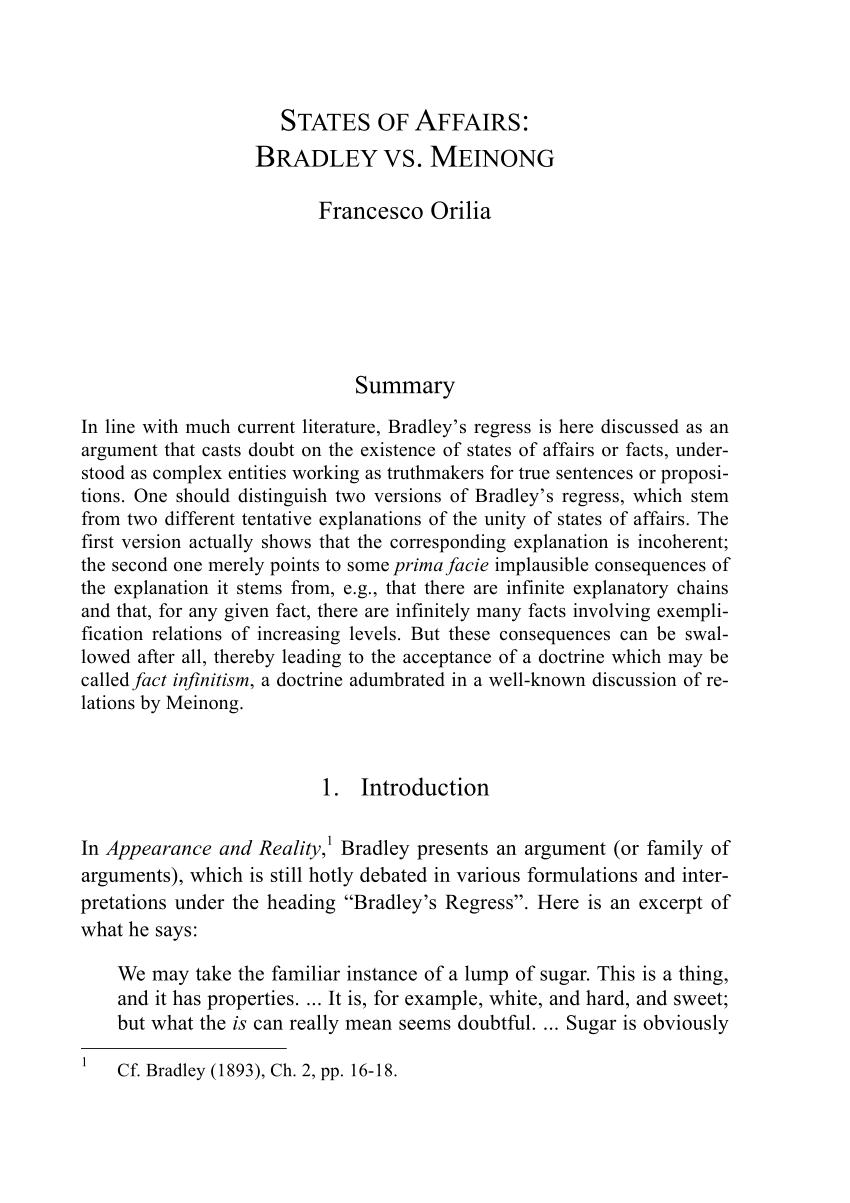 Pdf States Of Affairs Bradley Vs Meinong