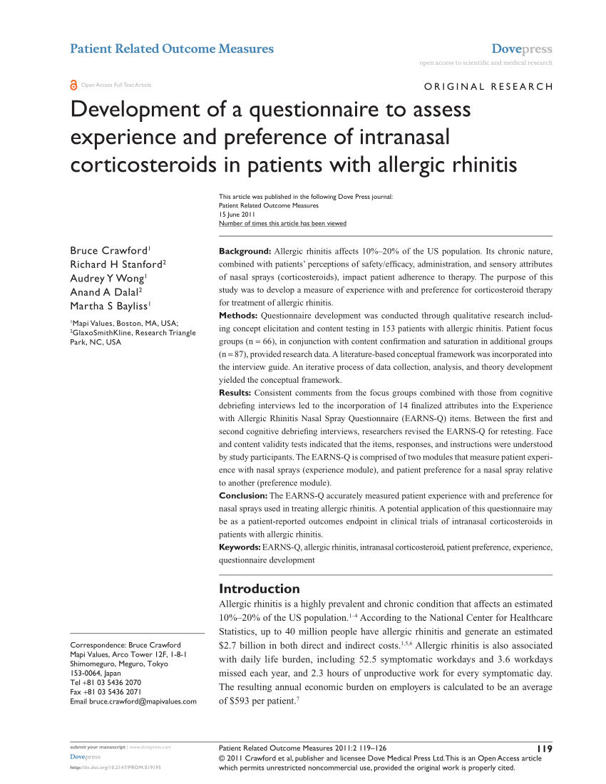 Pdf Development Of A Questionnaire To Assess Experience And Preference Of Intranasal 7392