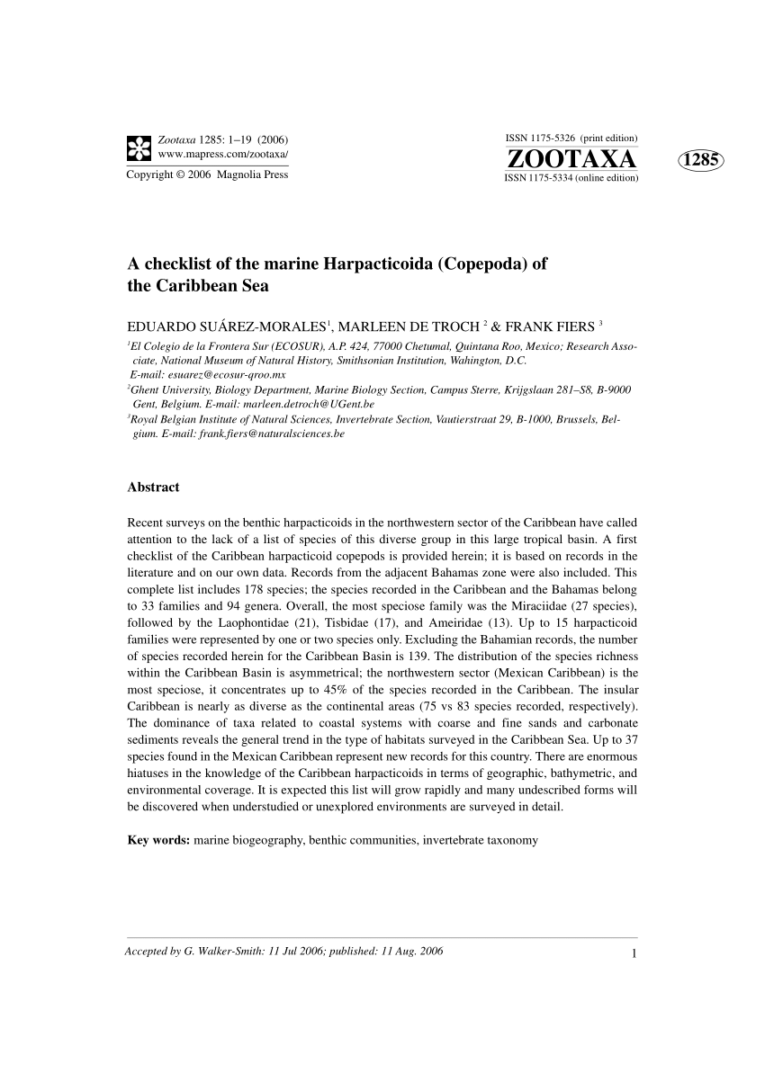 Pelagic copepod diversity (Crustacea: Copepoda) in the Southern Caribbean:  evidence of a pending assignment - Revista Mexicana de Biodiversidad