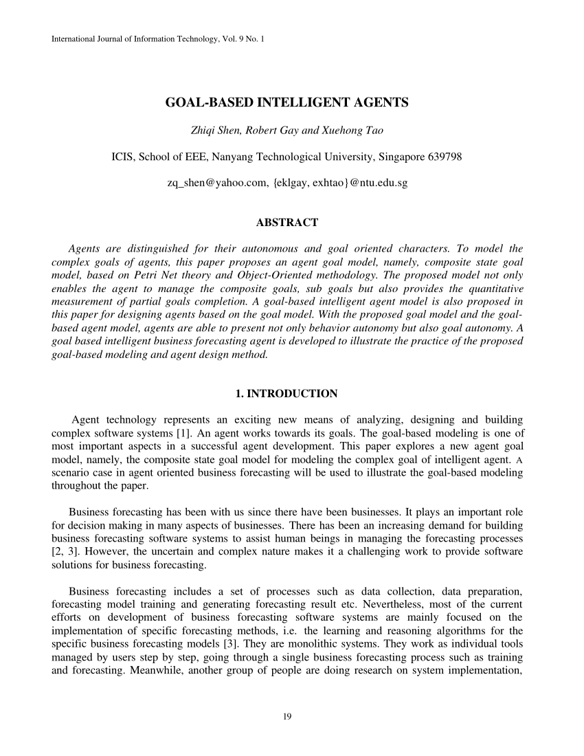 The Goal Based Intelligent Agent Model Download Scientific Diagram