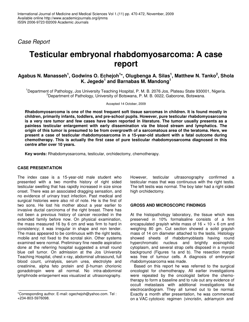 Pdf Testicular Embryonal Rhabdomyosarcoma A Case Report 6417