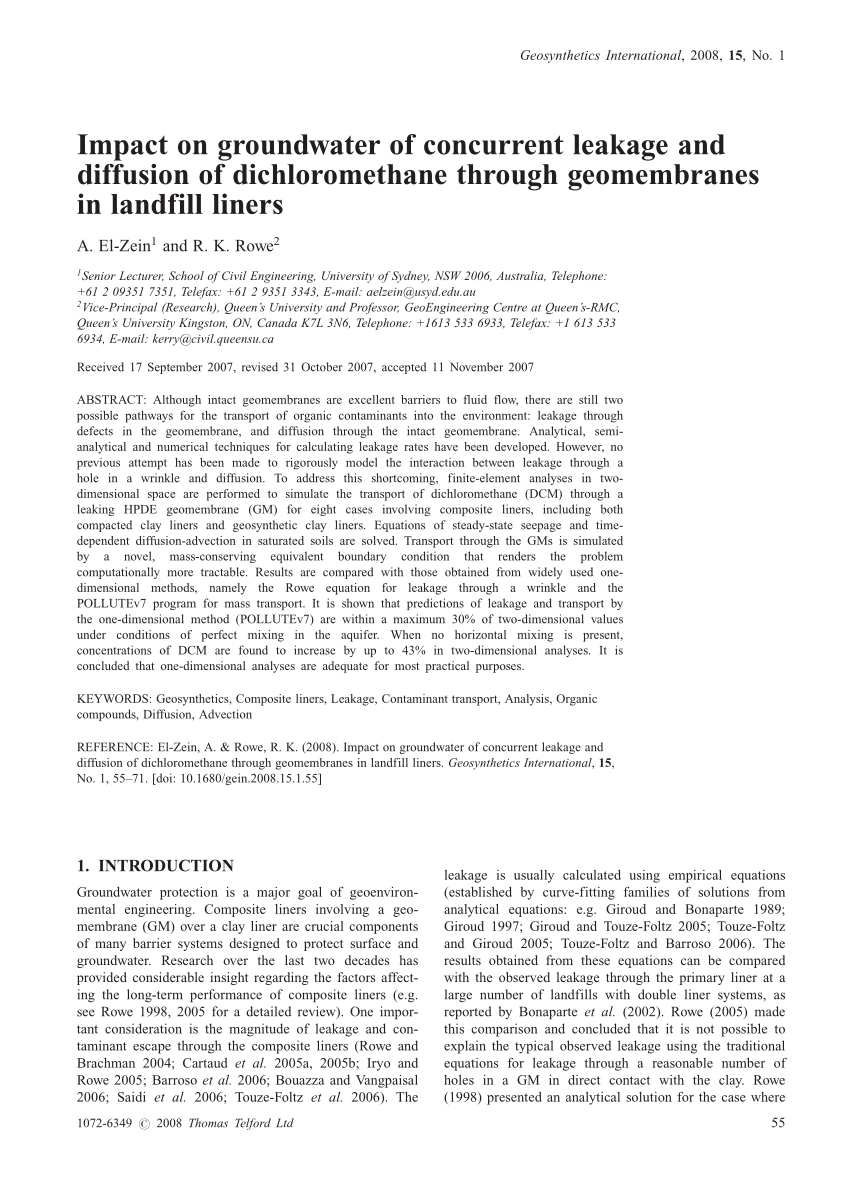 PDF) Diffusion of Chloride and Dichloromethane Through an HDPE Geomembrane