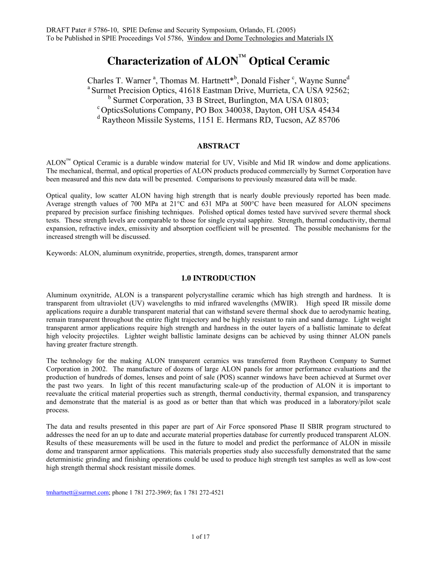 (PDF) Characterization of ALON (TM) optical ceramic