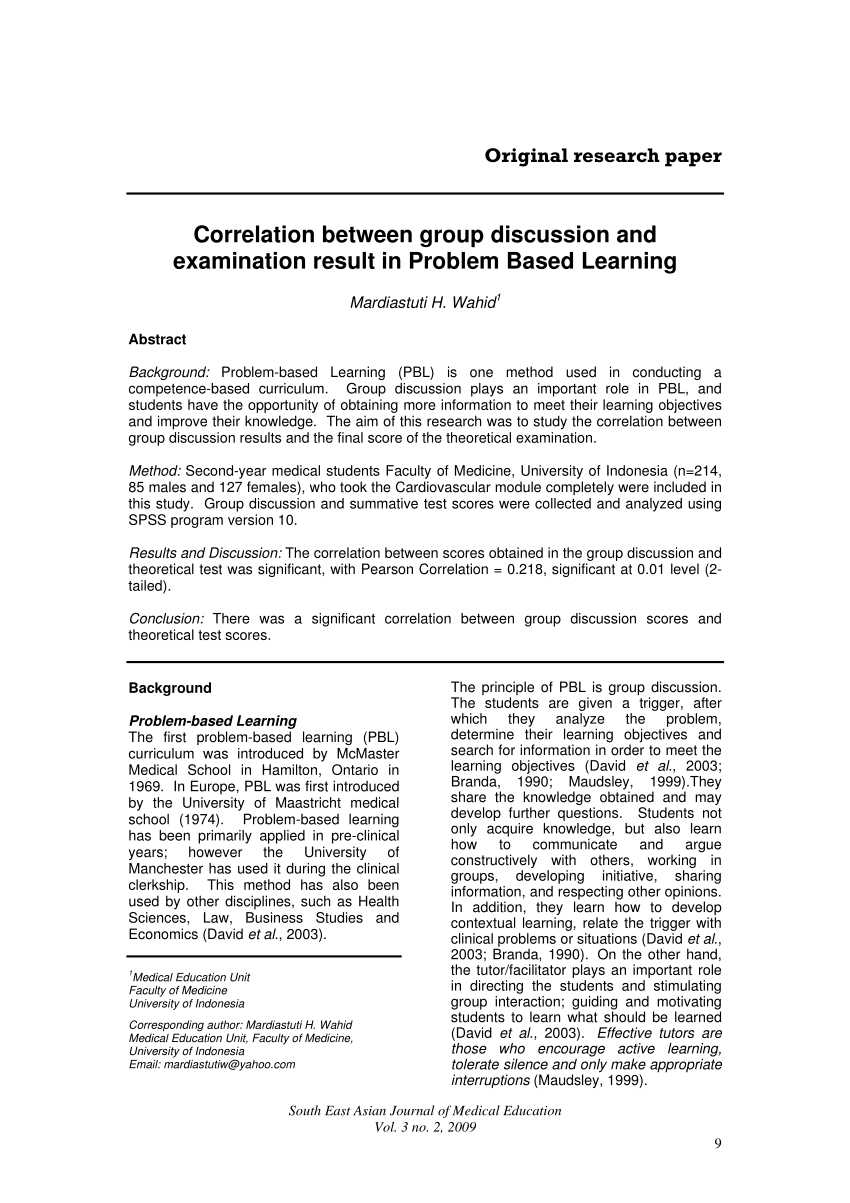 Pdf Correlation Between Group Discussion And Examination Result In Problem Based Learning