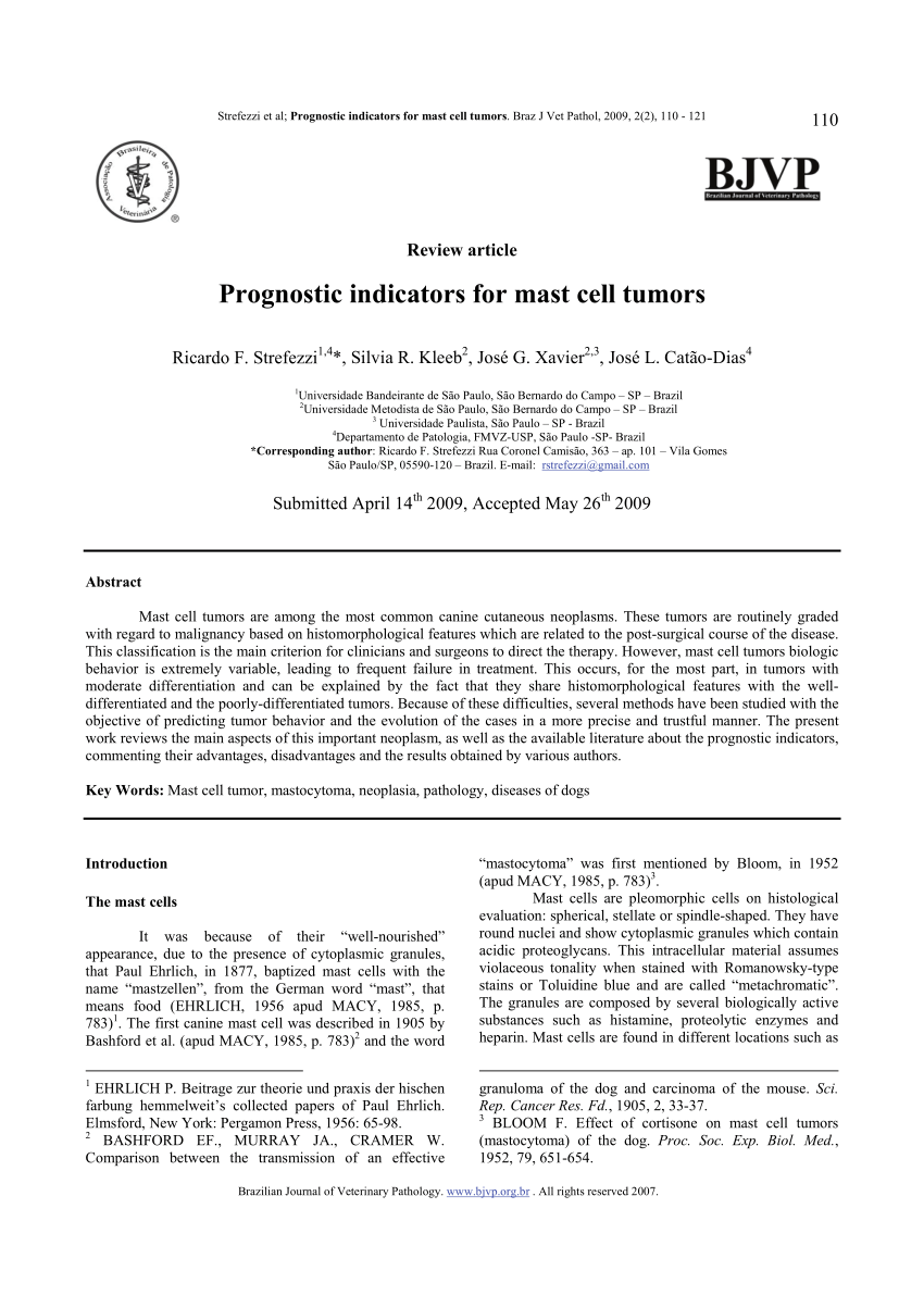 PDF) Prognostic indicators for mast cell tumors