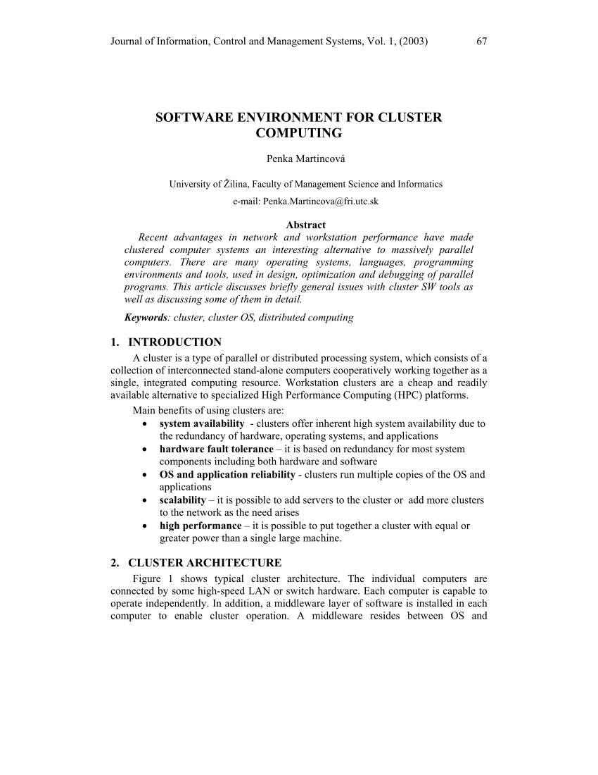 pdf software environment for cluster computing software environment for cluster computing