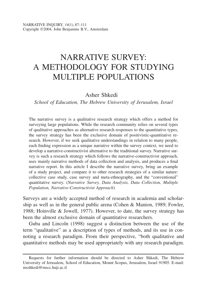 Pdf Narrative Survey A Methodology For Studying Multiple Populations