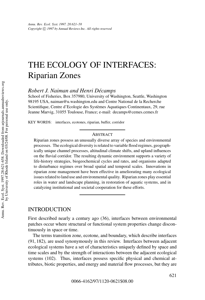 Pdf The Ecology Of Interfaces Riparian Zones