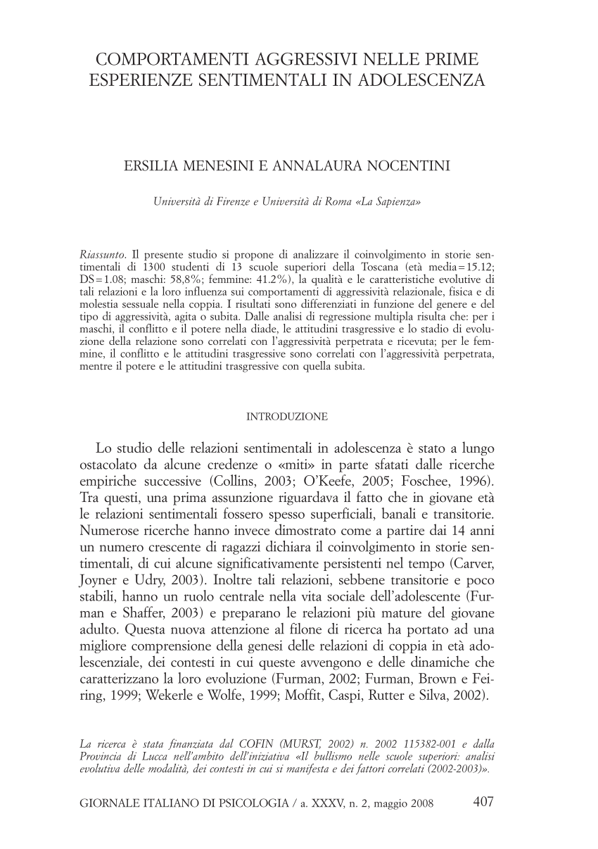 PDF COMPORTAMENTI AGGRESSIVI NELLE PRIME ESPERIENZE SENTIMENTALI IN