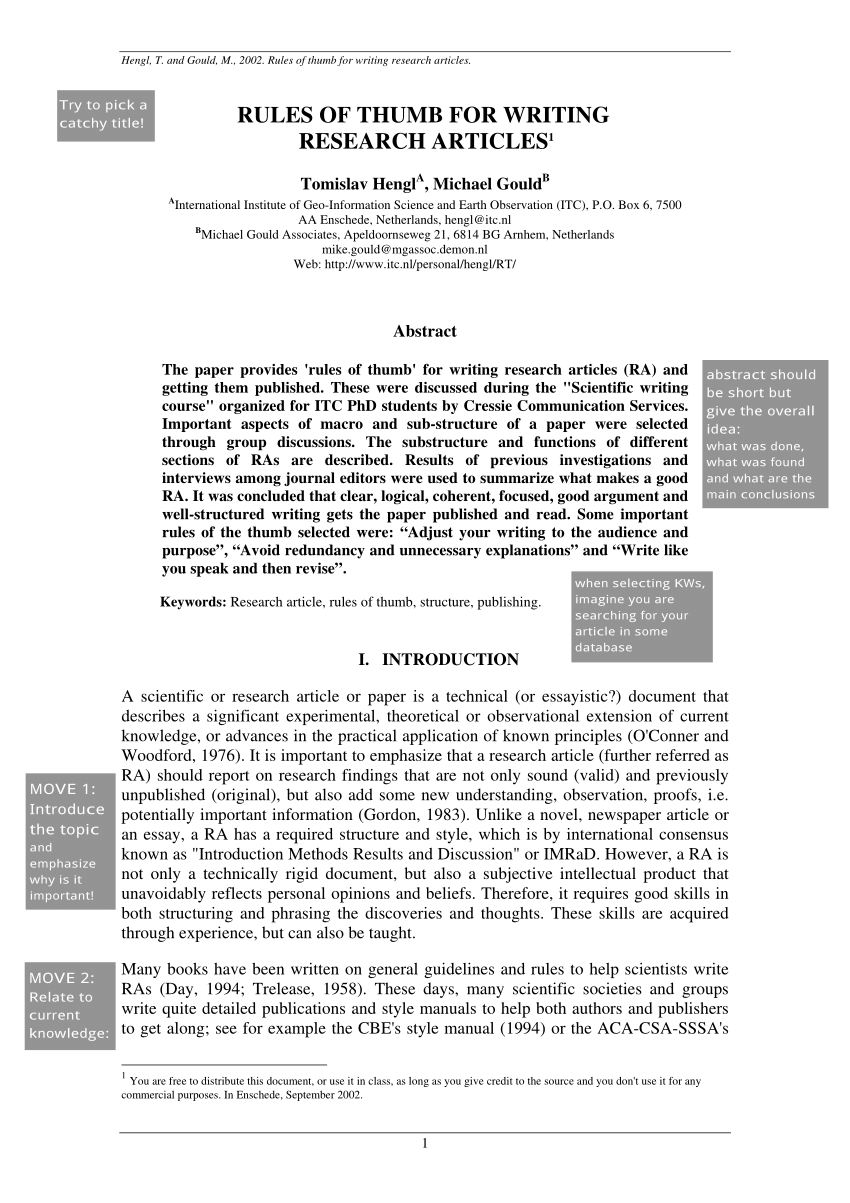 Pdf Rules Of Thumb For Writing Research Articles