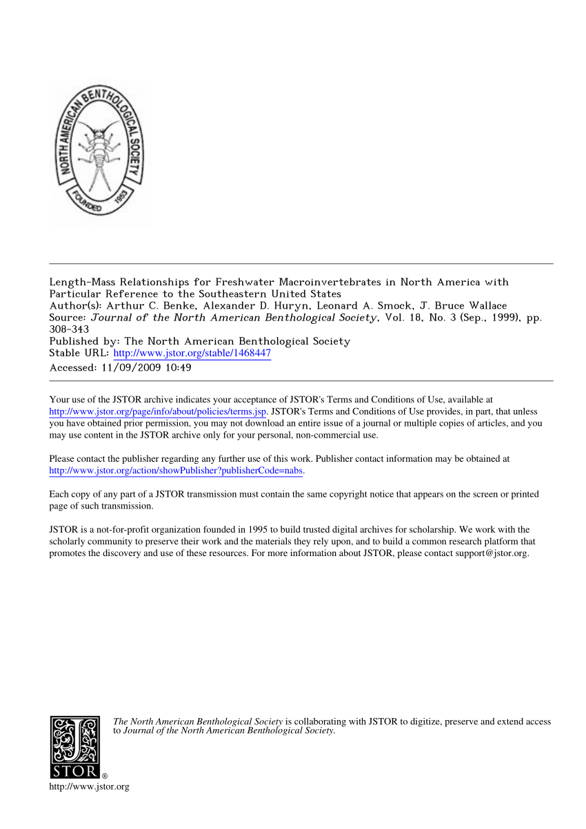 (PDF) Length-Mass Relationships for Freshwater Macroinvertebrates in