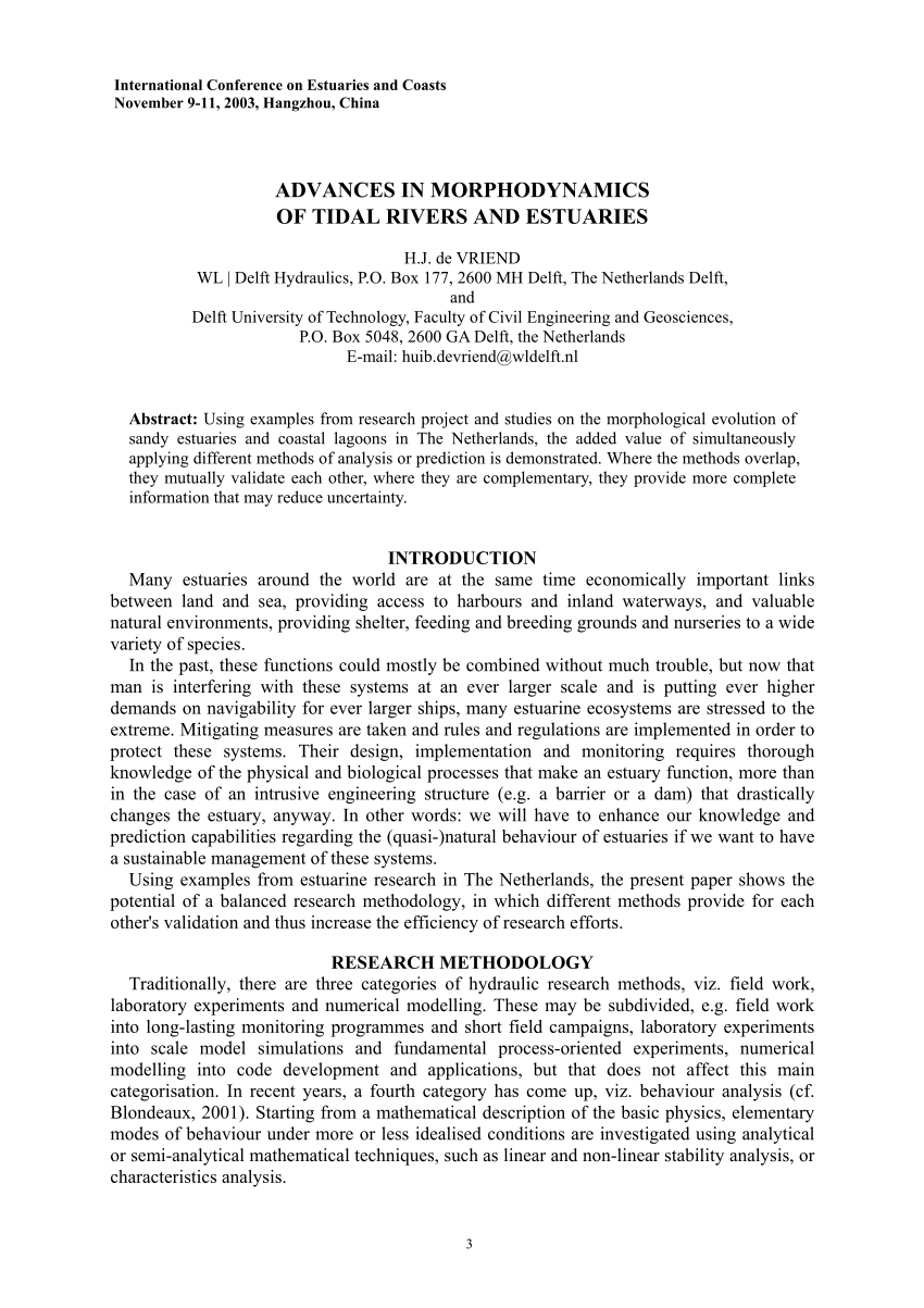 PDF) Advances in morphodynamics of tidal rivers and estuaries