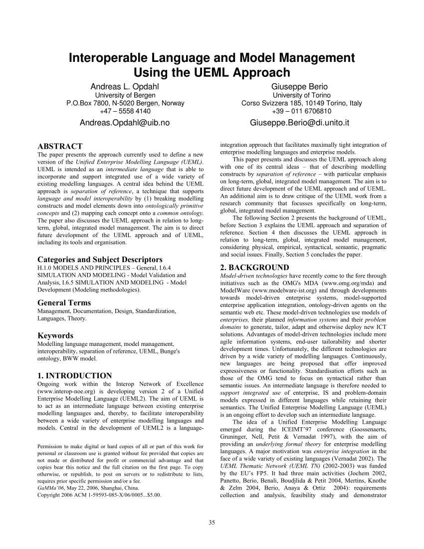 Pdf Interoperable Language And Model Management Using The Ueml Approach