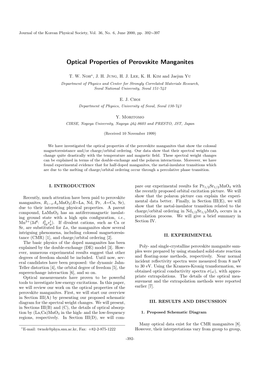 PDF Optical Properties of Perovskite Manganites