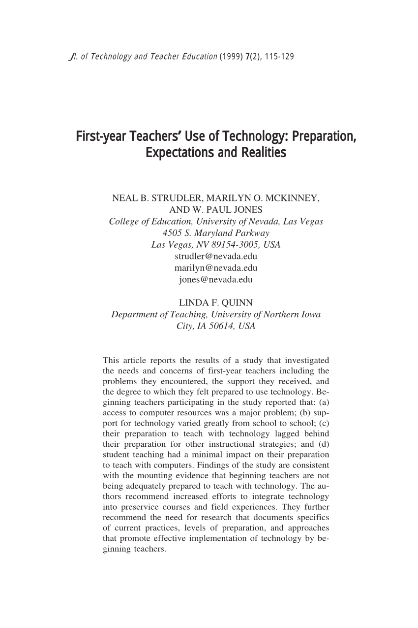 Pdf First Year Teachers Use Of Technology Preparation Expectations And Realities