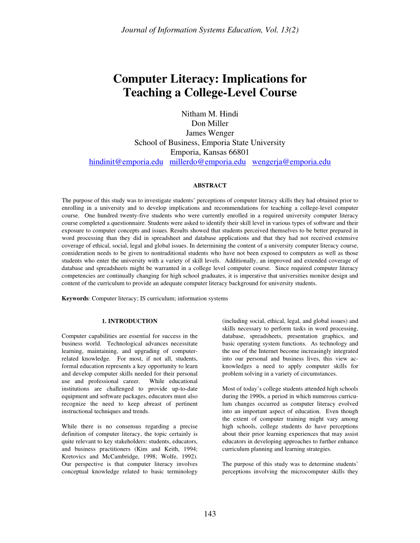 research paper about computer literacy