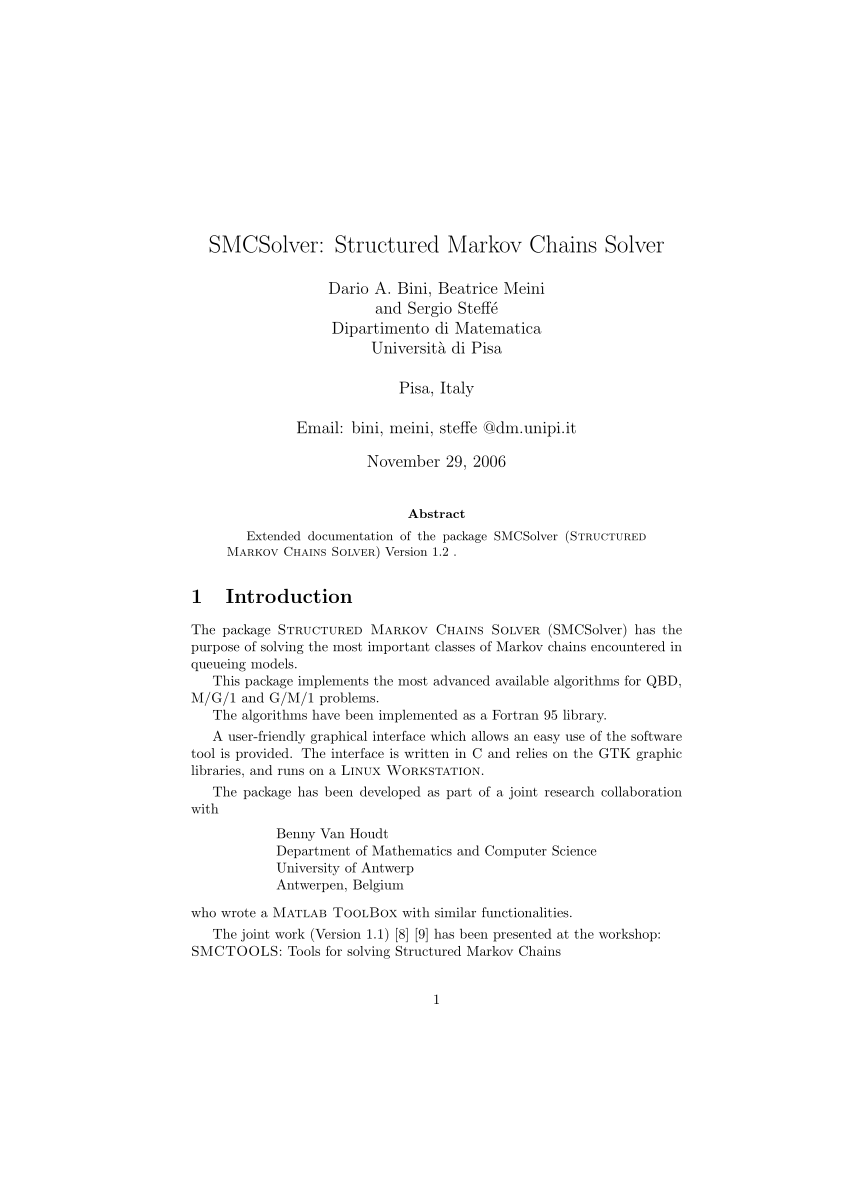 PDF SMCSolver Structured Markov Chains Solver