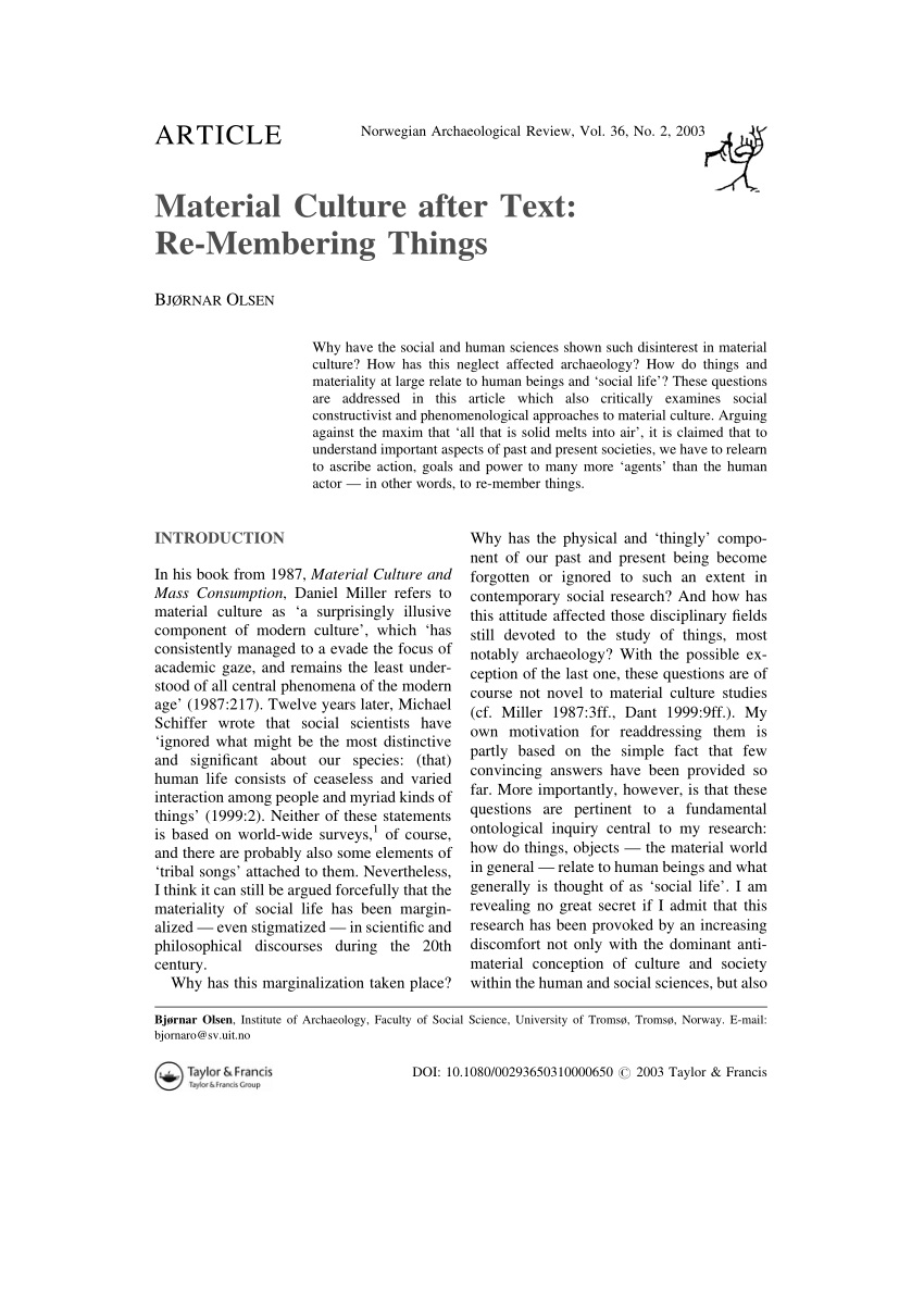 Pdf Material Culture After Text Re Membering Things - 