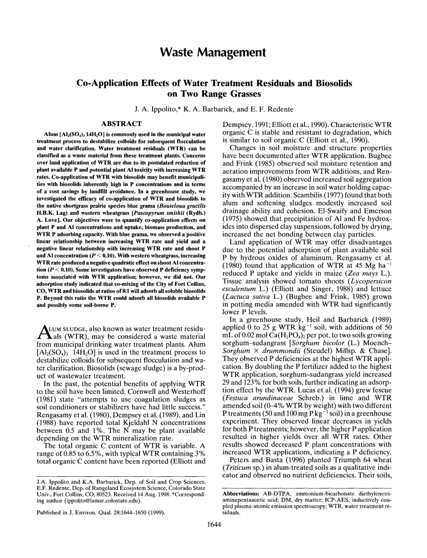 Pdf Co Application Effects Of Water Treatment Residuals And - 