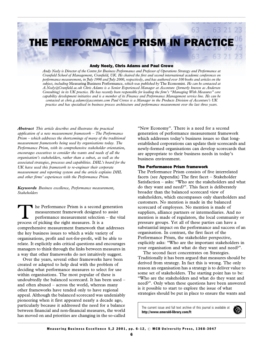 PDF The performance prism in practice