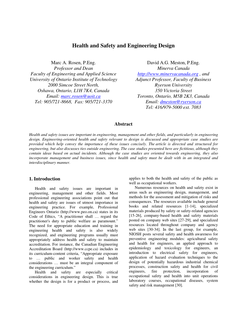 Pdf) Health And Safety And Engineering Design