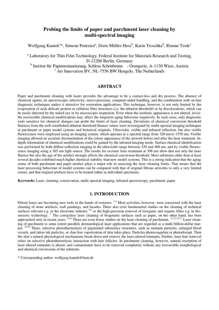 PDF) Probing the limits of paper and parchment laser cleaning by  multi-spectral imaging