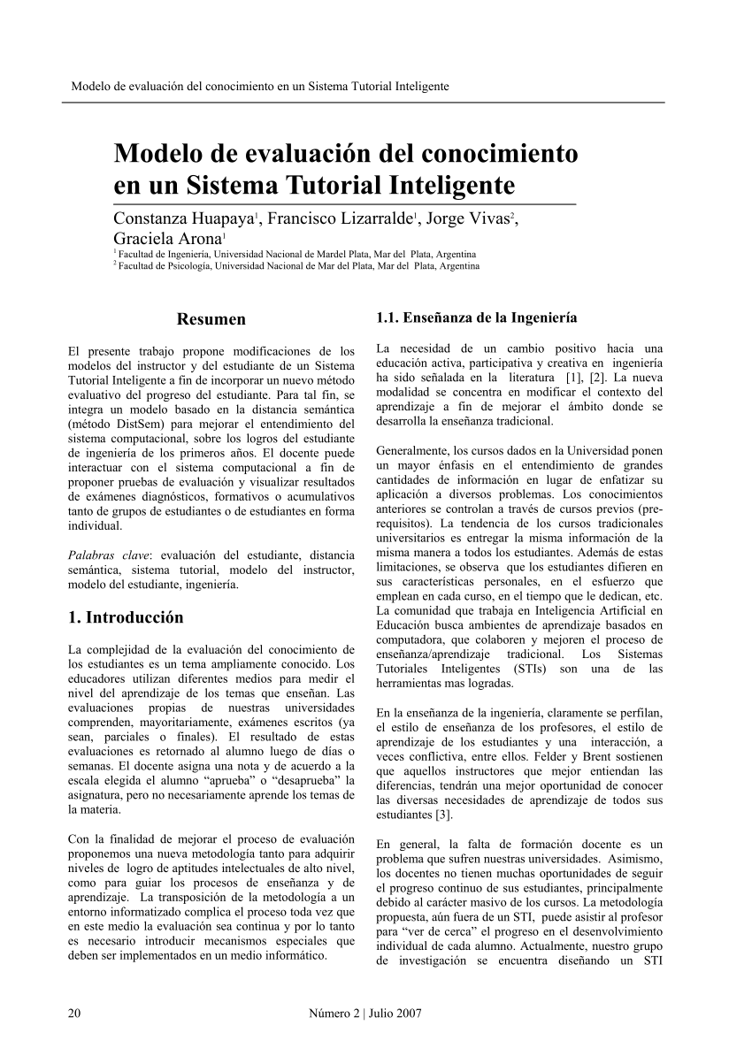 PDF) Modelo de evaluación del conocimiento en un Sistema Tutorial  Inteligente