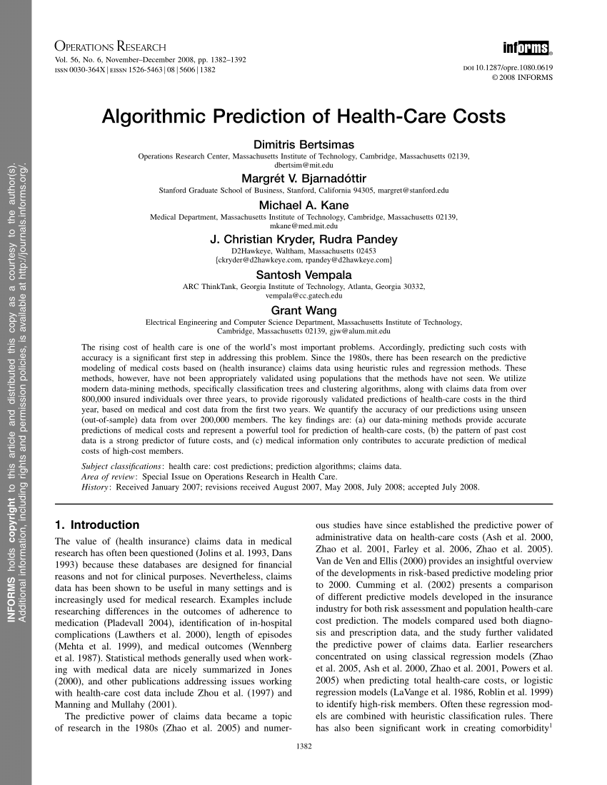 PDF) Algorithmic Prediction of Health Care Costs and Discovery of