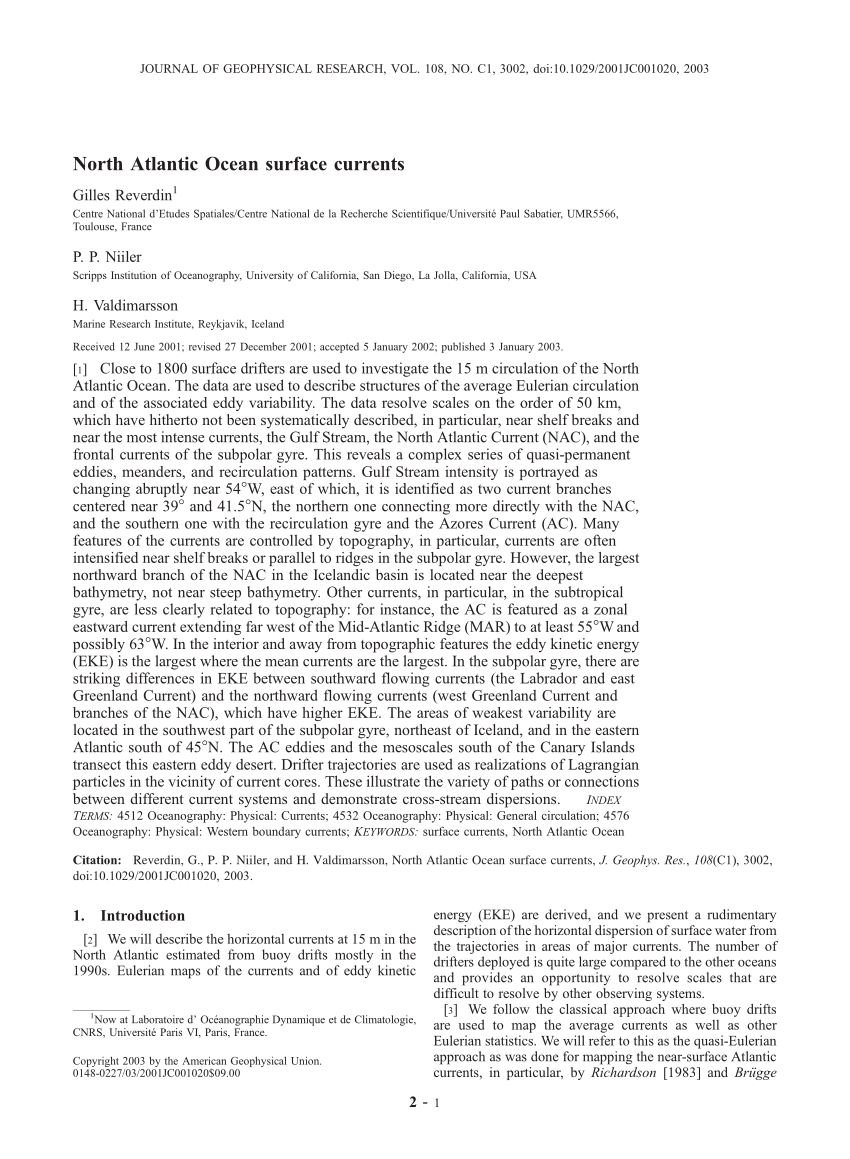 Pdf North Atlantic Ocean Surface Currents