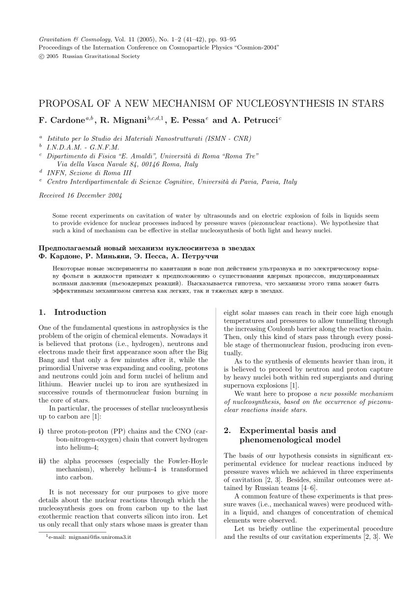 Pdf Proposal Of A New Mechanism Of Nucleosynthesis In Stars