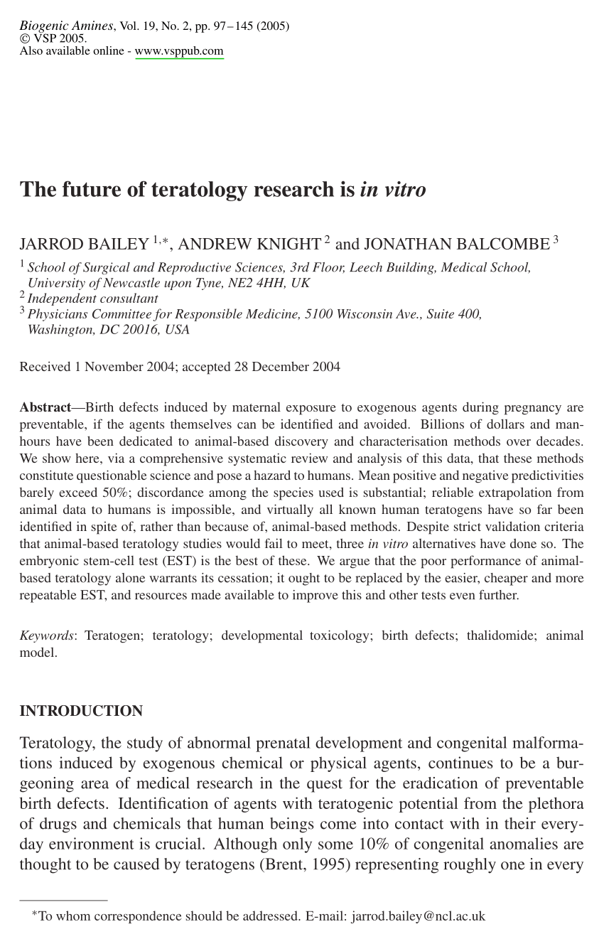 Pdf The Future Of Teratology Research Is In Vitro