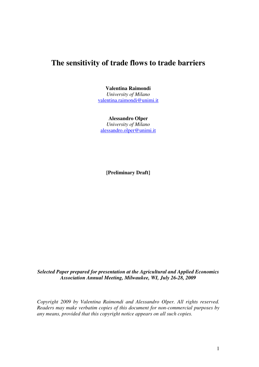 Pdf The Sensitivity Of Trade Flows To Trade Barriers Working Paper 