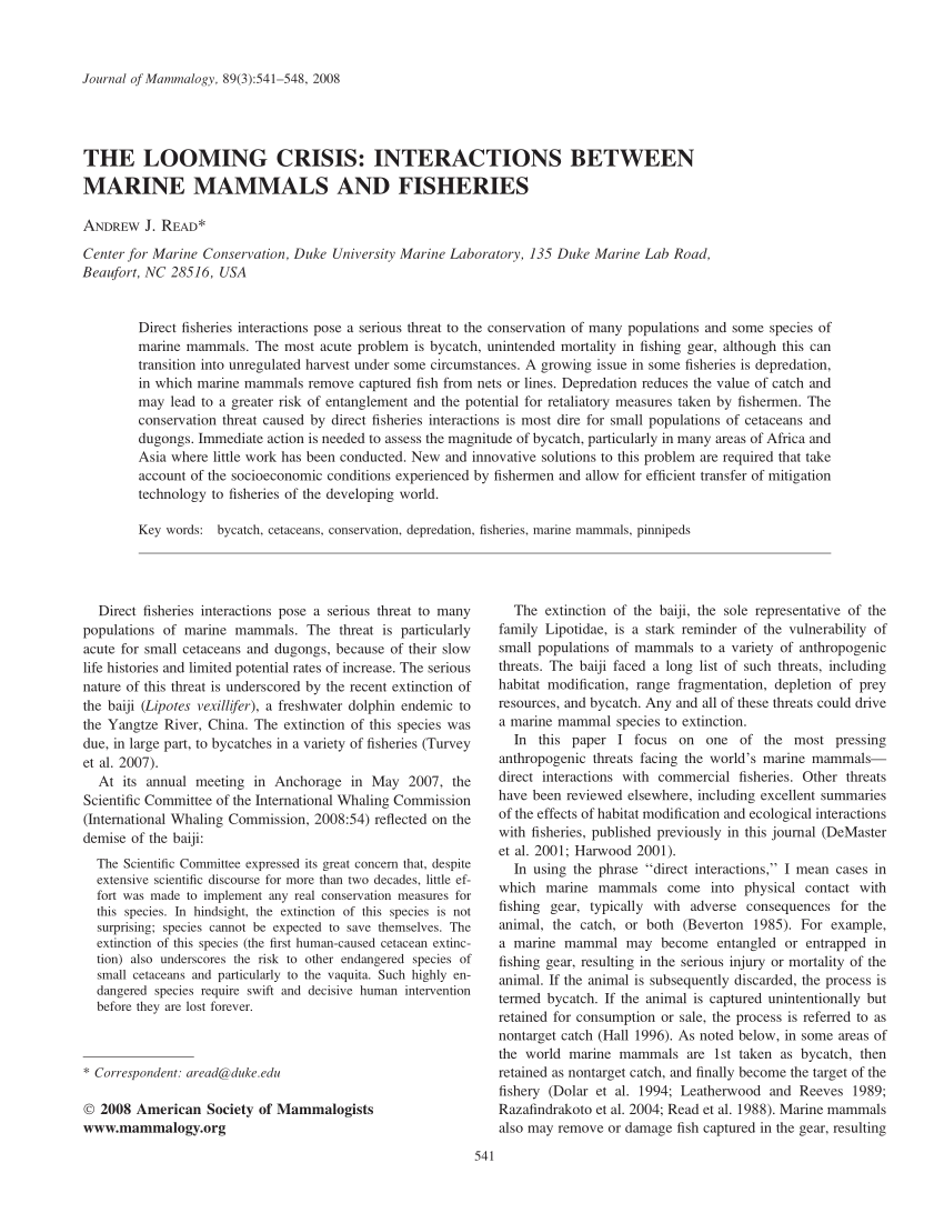 Fisheries Interactions with Marine Mammals - Marine Mammal Commission