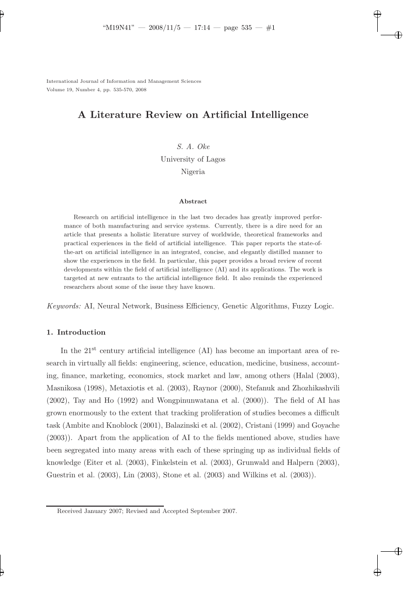 literature review on artificial intelligence