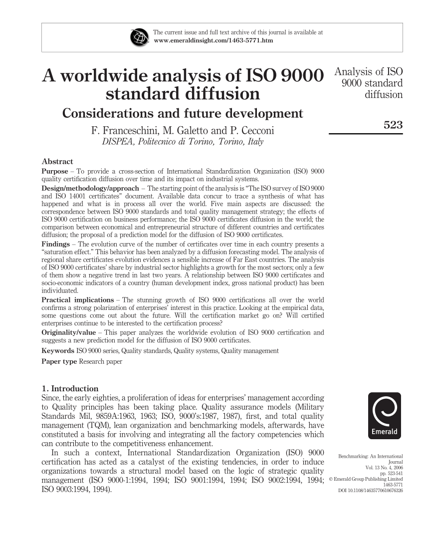 standard iso pdf/a diffusion of standard worldwide A ISO analysis (PDF) 9000