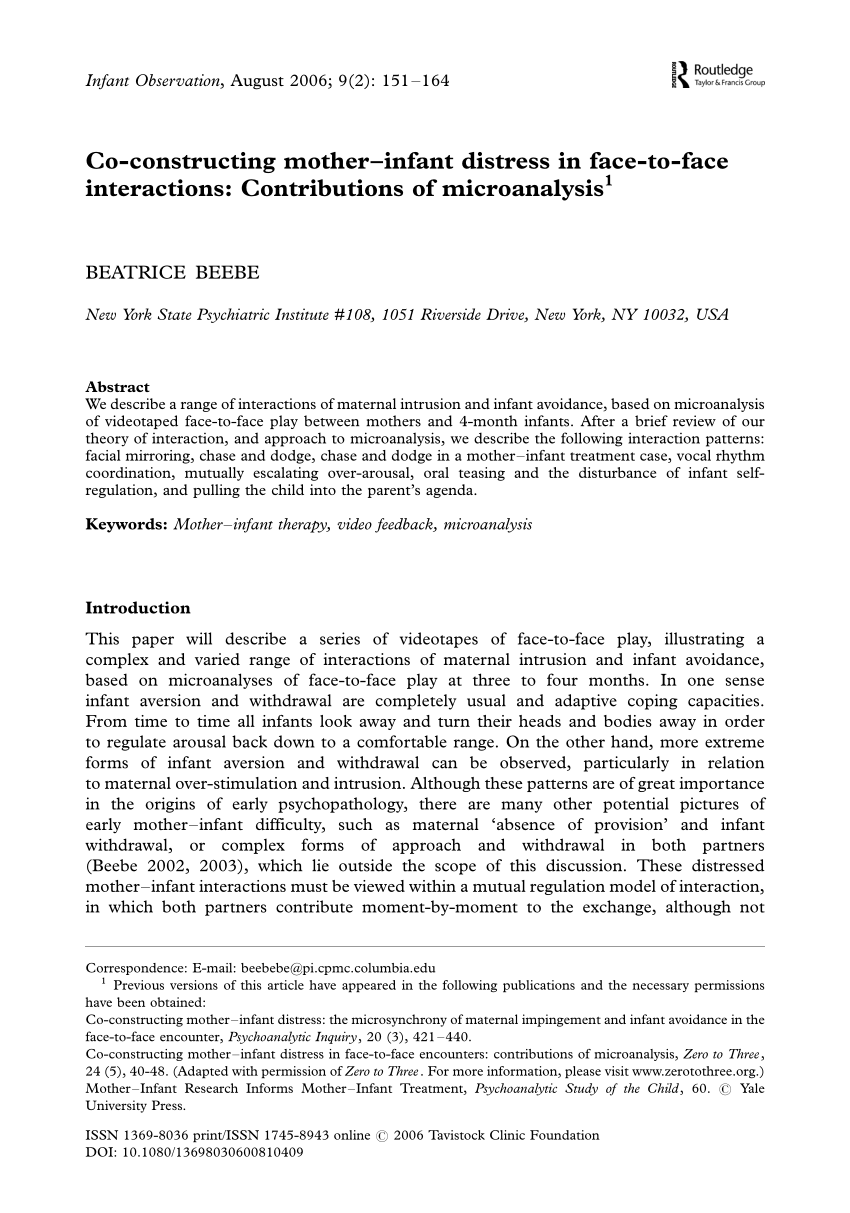 PDF Co constructing mother infant distress in face to face