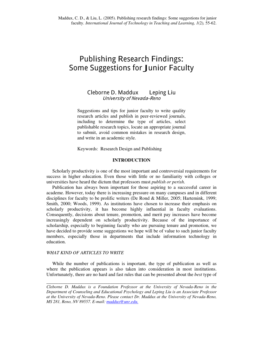 PDF) Publishing research findings: Some suggestions for junior faculty