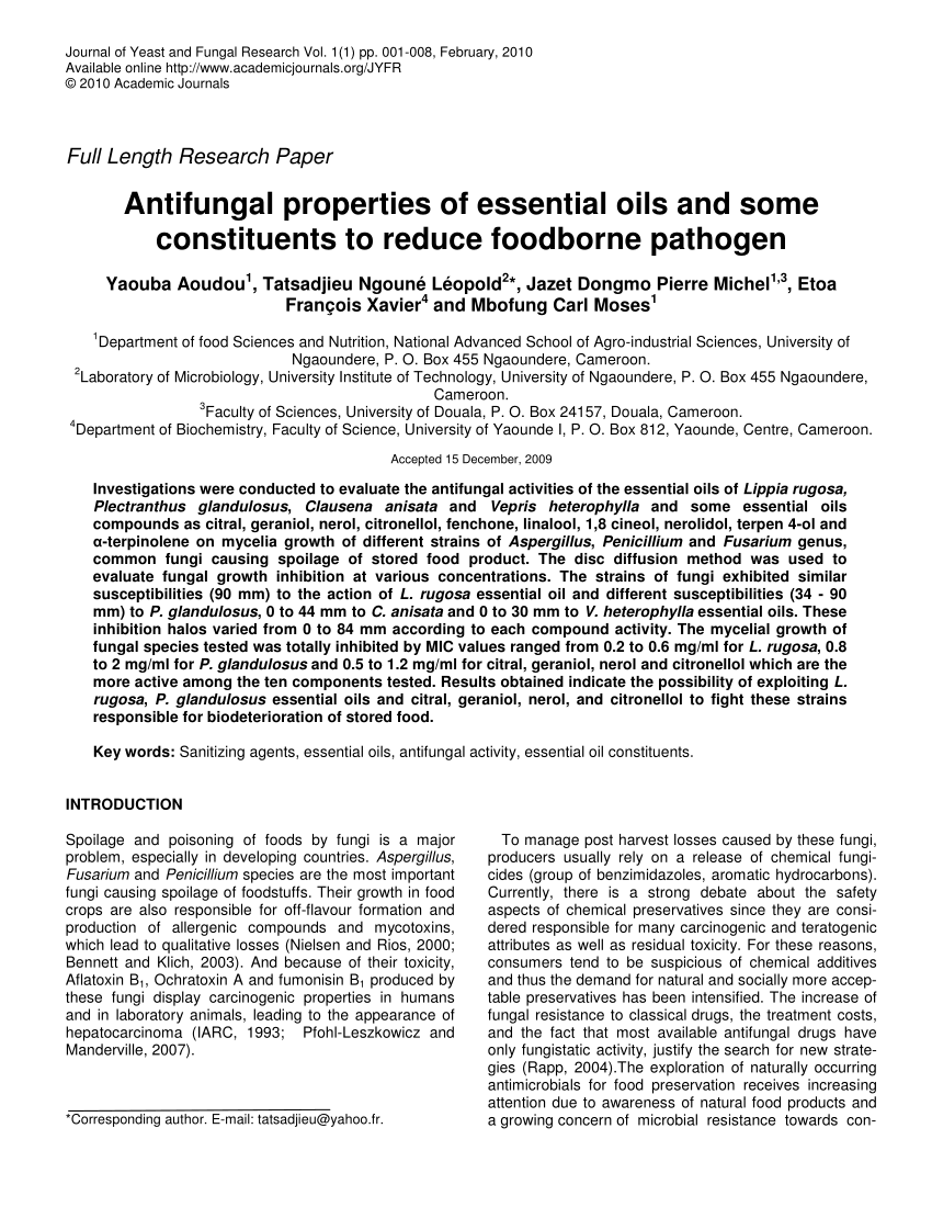 (PDF) Antifungal properties of essential oils and some constituents to