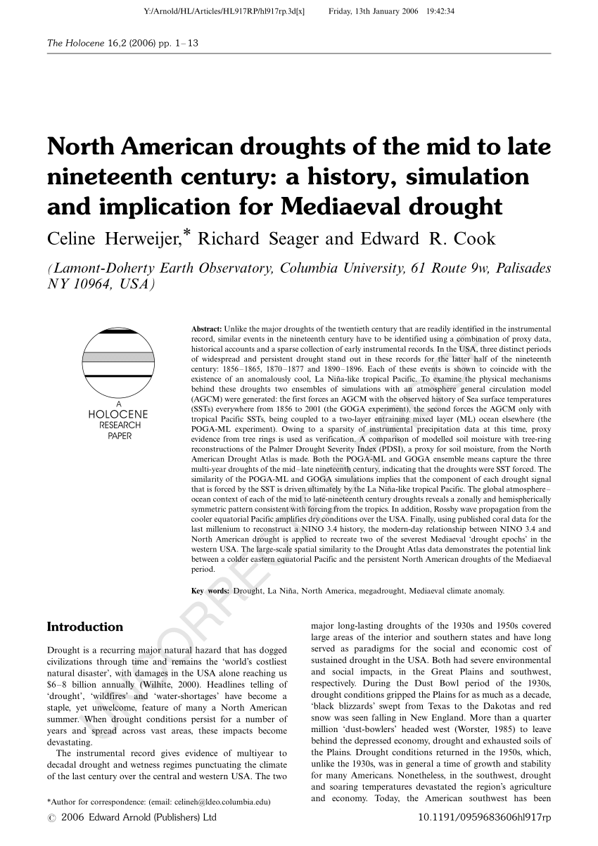 Pdf North American Droughts Of The Mid To Late Nineteenth Century