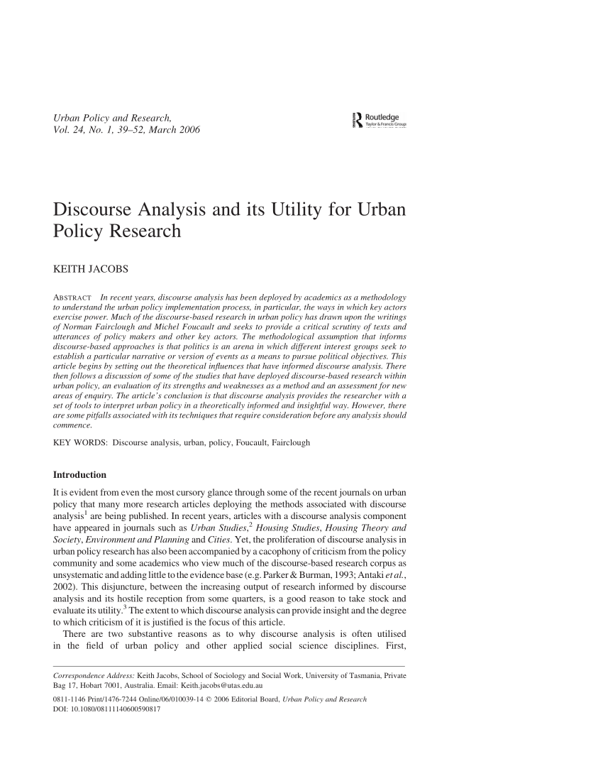 PDF) Discourse Analysis and its Utility for Urban Policy Research