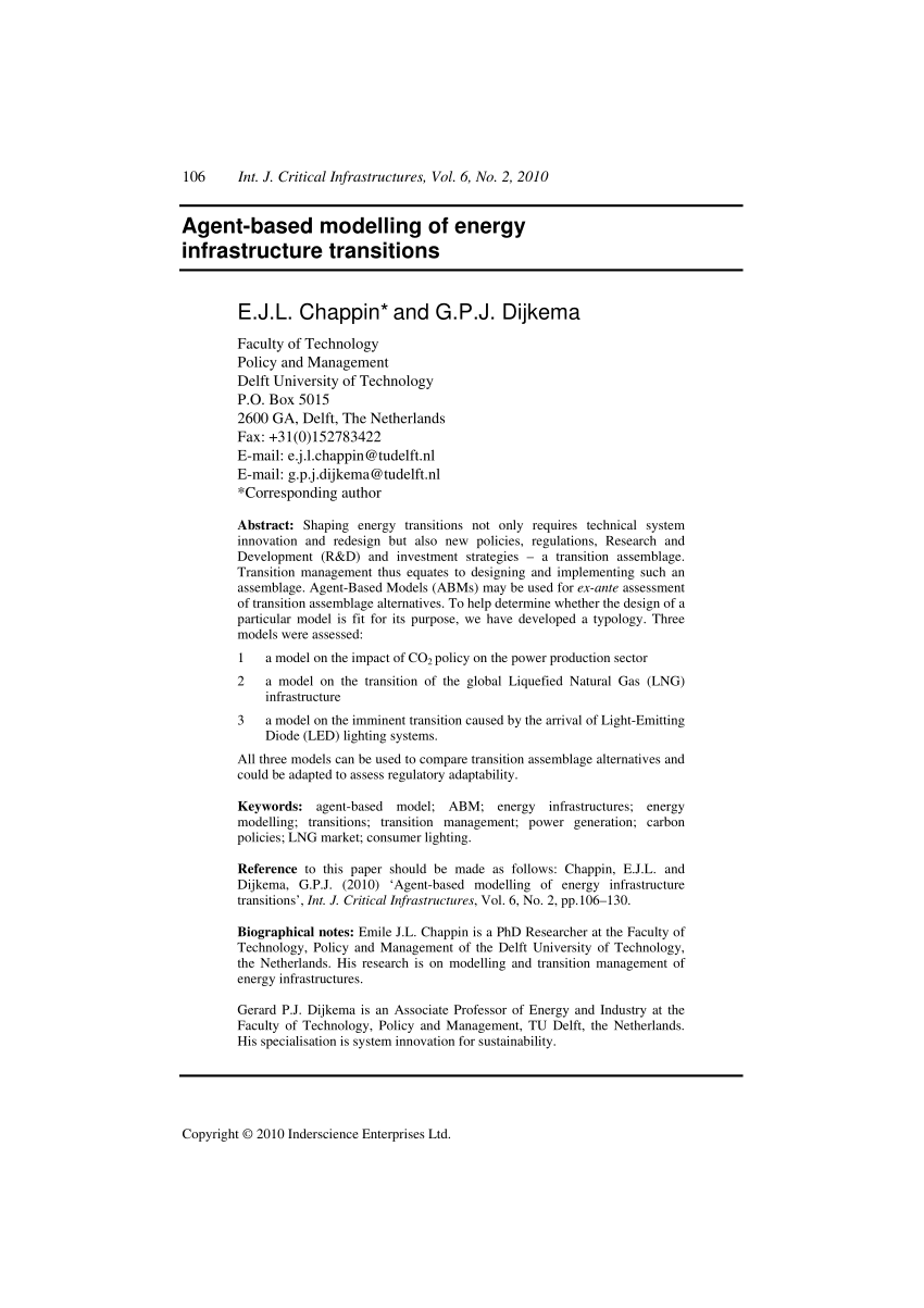 Pdf Agent Based Modeling Of Energy Infrastructure Transitions
