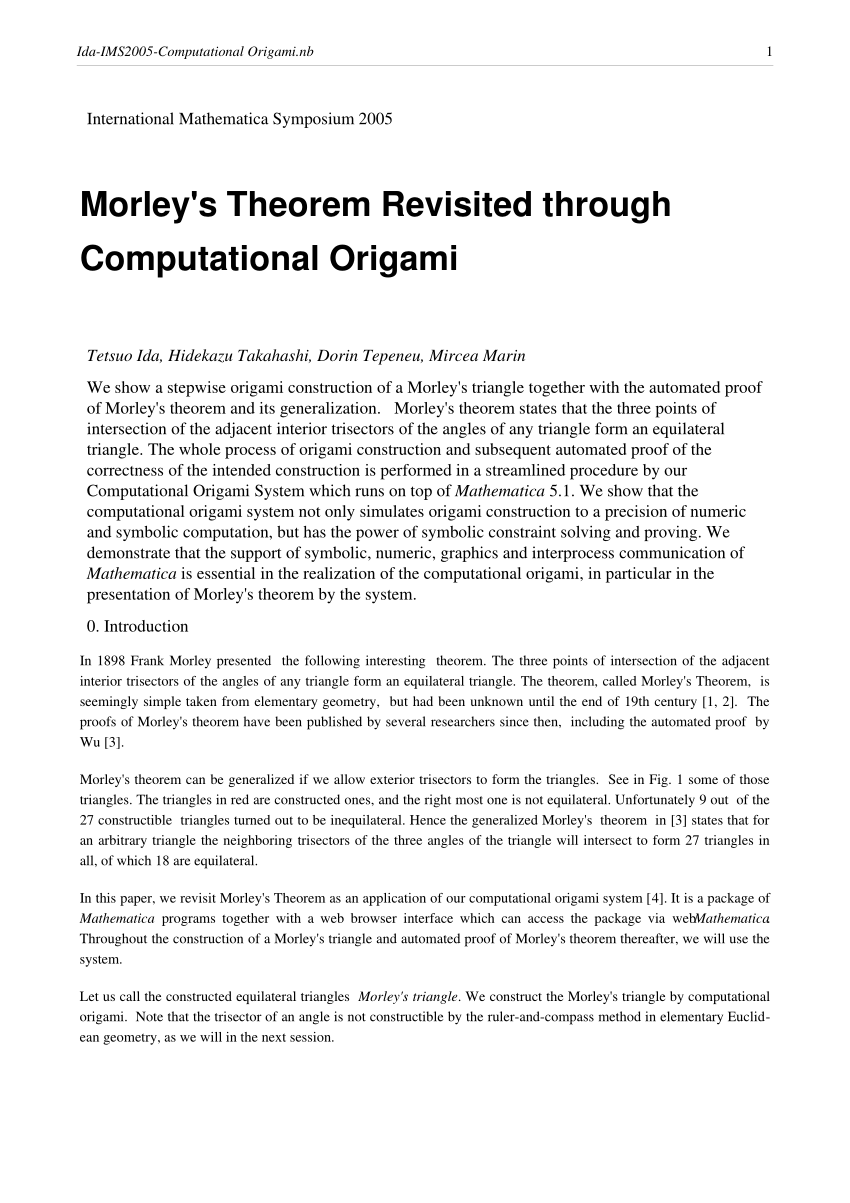 Pdf Morley S Theorem Revisited Through Computational Origami