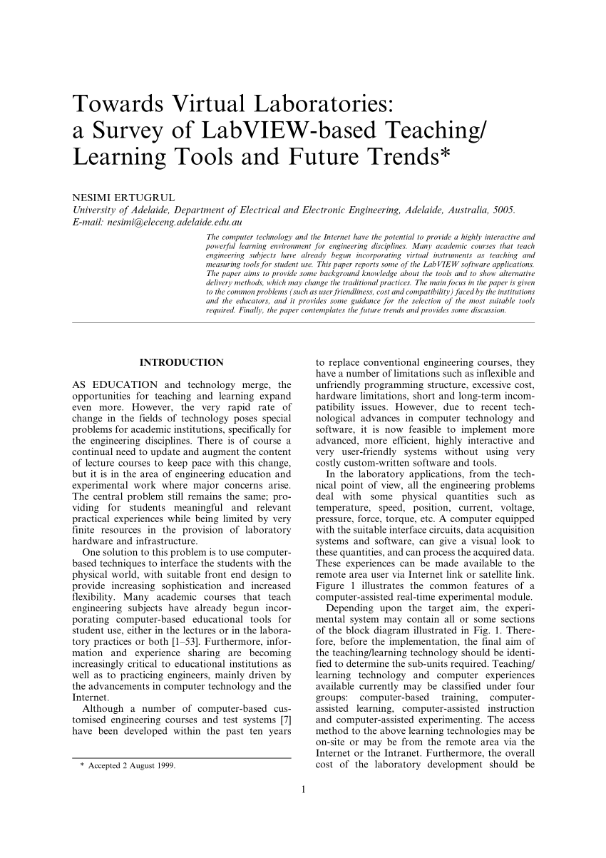 Pdf Towards Virtual Laboratories A Survey Of Labview Based - pdf towards virtual labo!   ratories a survey of labview based teaching learning tools and future t!   rends