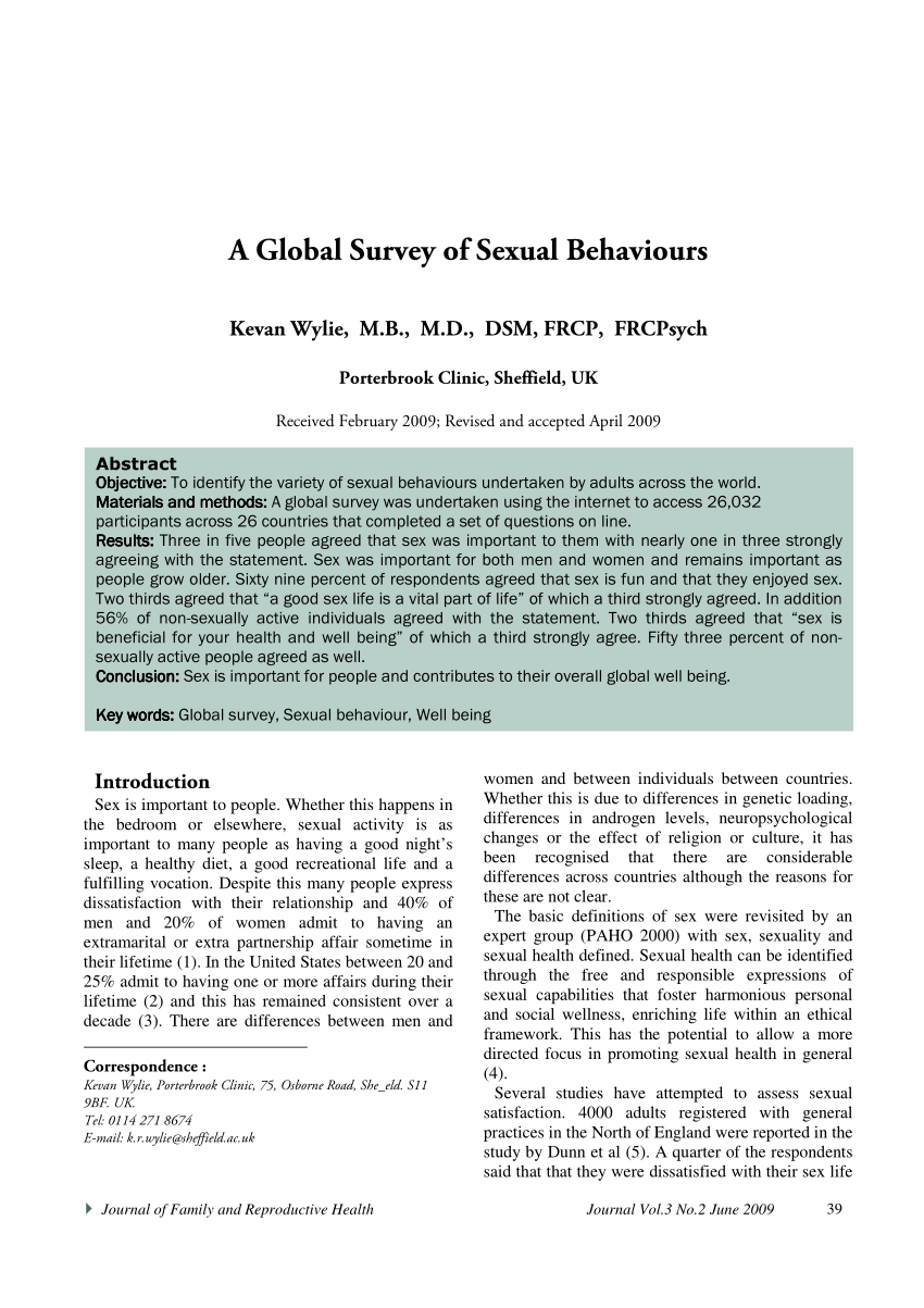 PDF A Global Survey of Sexual Behaviours