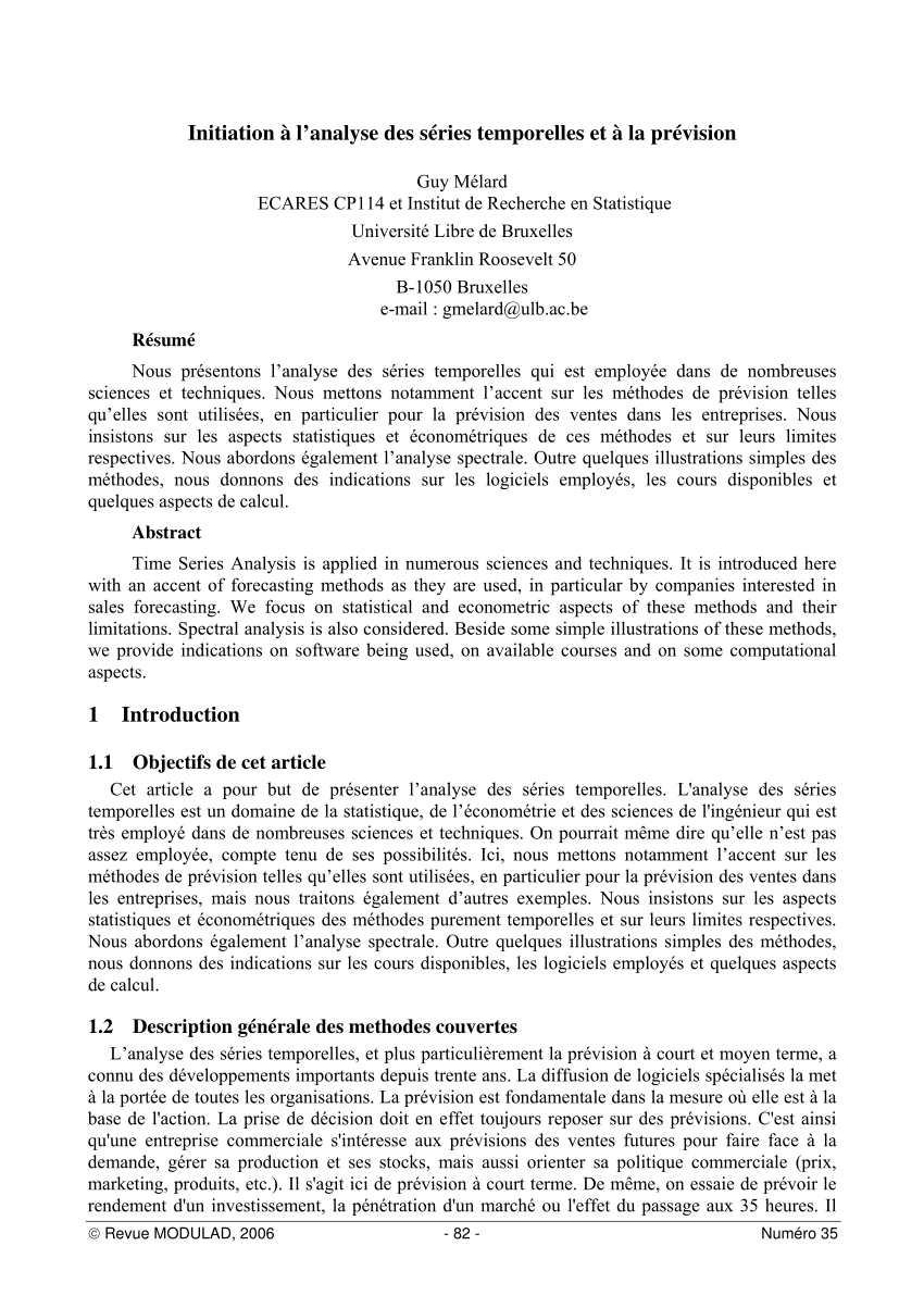 PDF) Initiation à l'analyse des séries temporelles et à la prévision