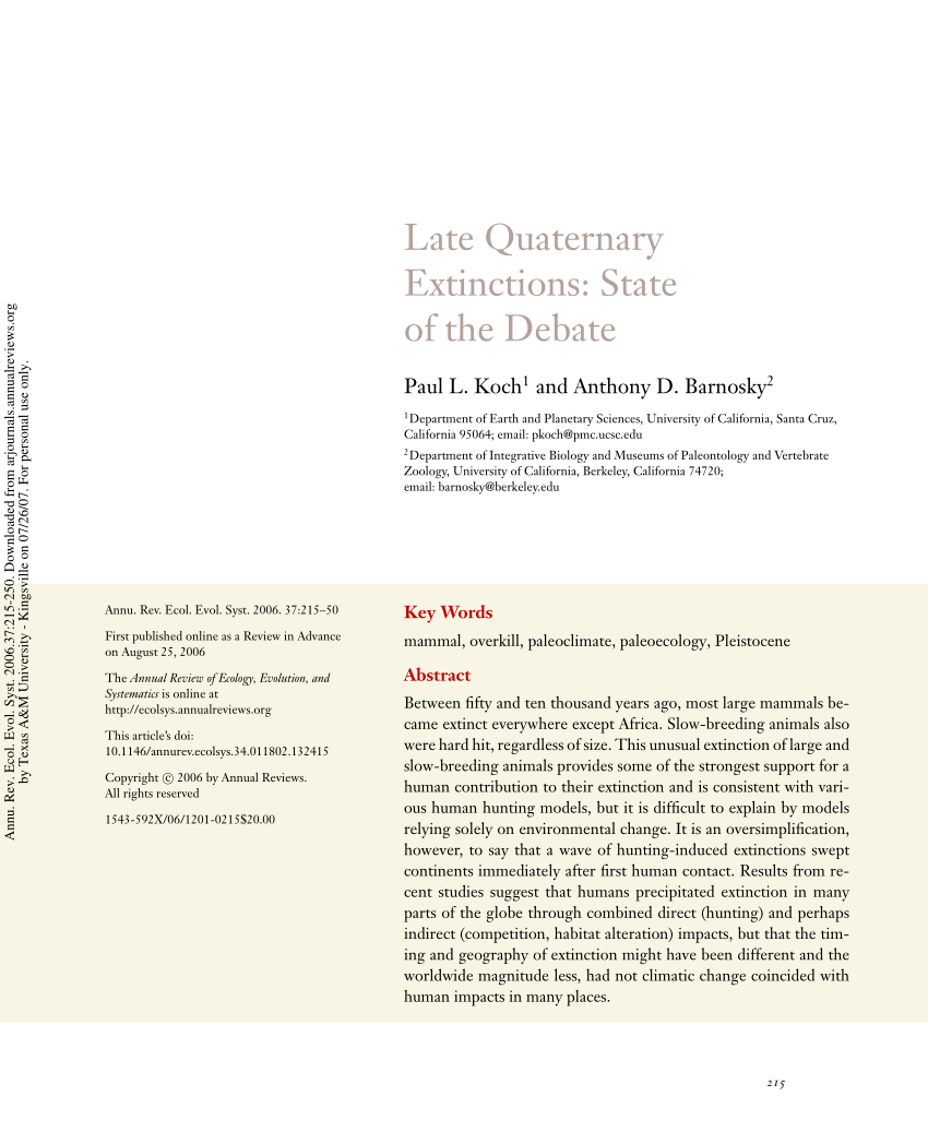 PDF) Late Quaternary Extinctions: State of the Debate