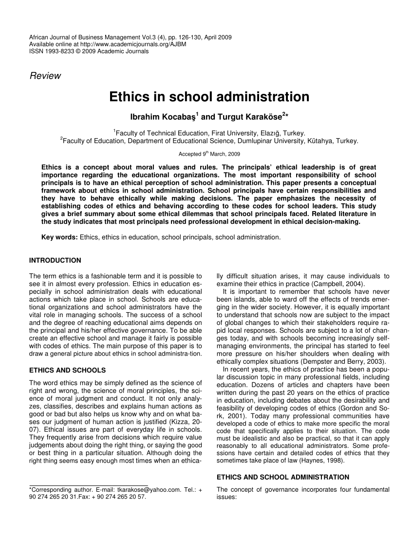 Pdf Ethics In School Administration