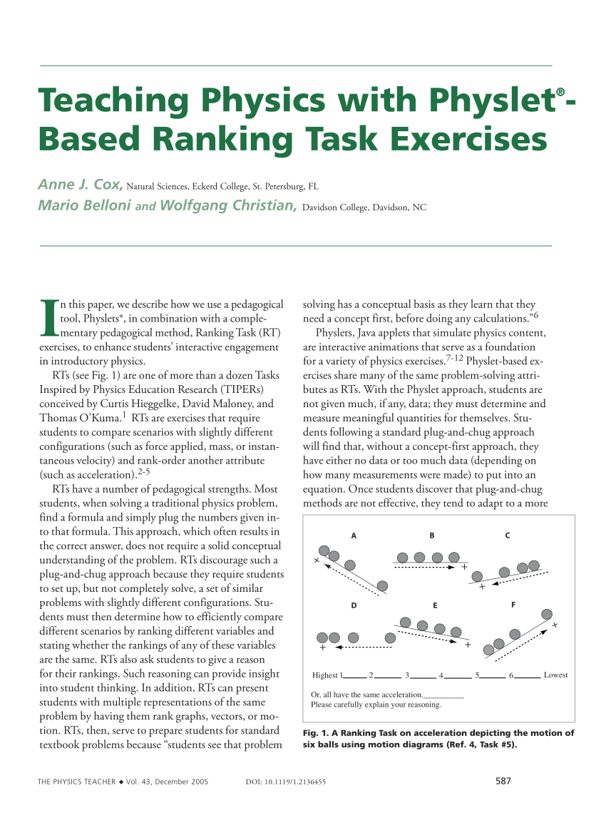 (PDF) Teaching Physics with Physlet®Based Ranking Task Exercises
