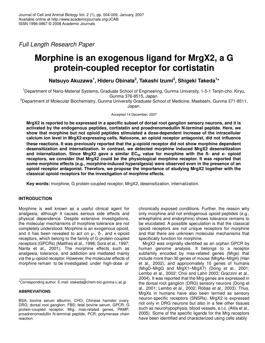 PDF) Morphine is an exogenous ligand for MrgX2, a G protein